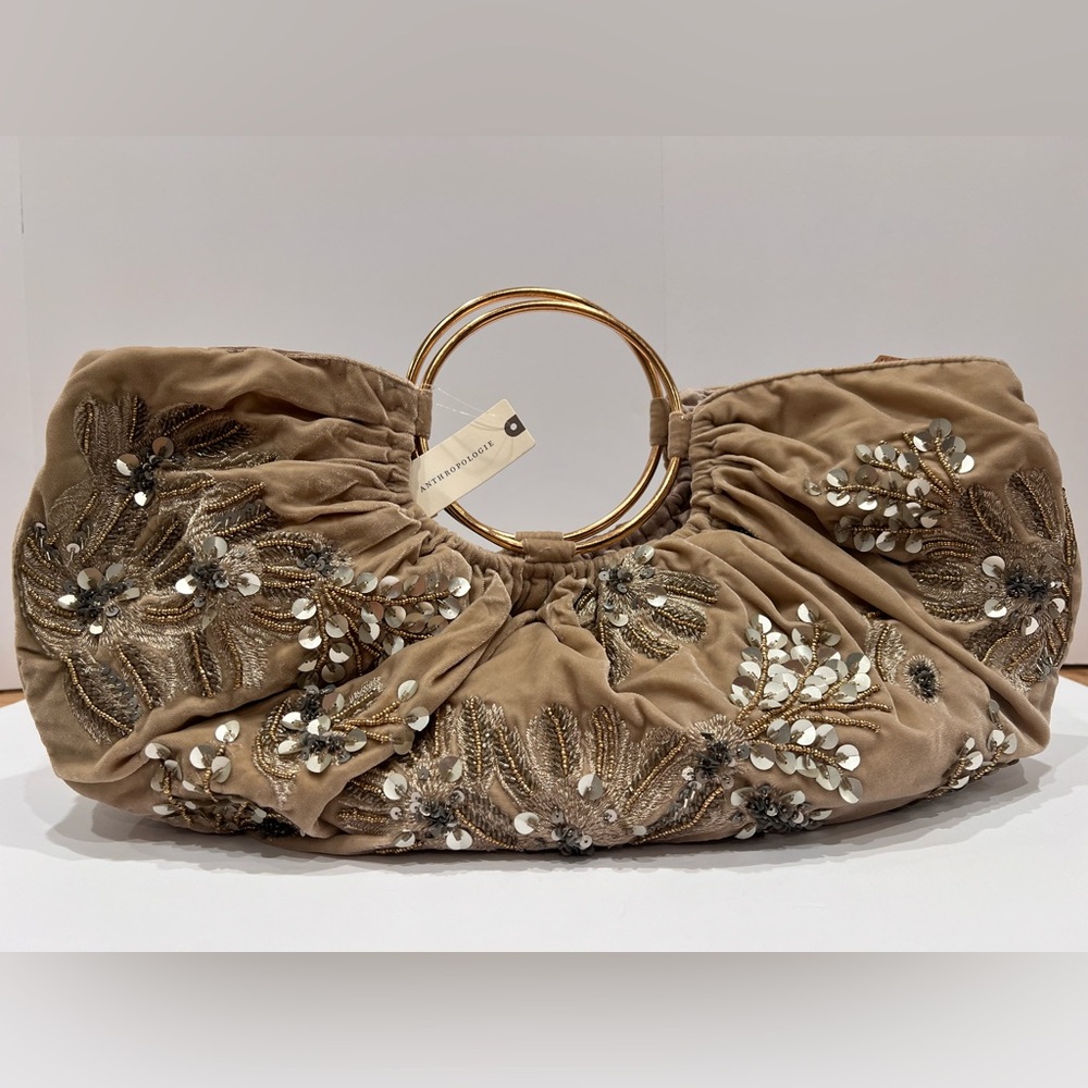 Anthropology Sequin Embellished Velvet Satchel